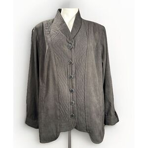 Bob Macke Wearable‎ Art 2X Black Quilted Jacket Faux Suede Long Sleeve